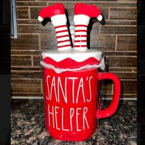 Rae Dunn Santa’s Helper mug with elf feet topper